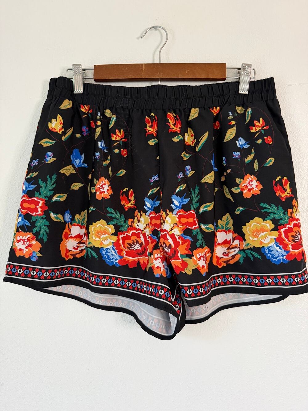 Black Red Floral Print Fairy Goth Elastic Waist Pull On Athletic Shorts Size OX